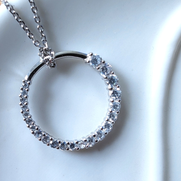 Cubic Zirconia Circle Pendant Necklace in Sterling Silver - Picture 1 of 2